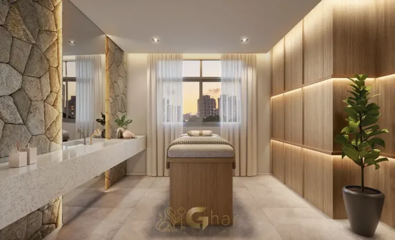 Spa e área de bem-estar em condomínio com lazer completo em apartamentos na Aclimação São Paulo