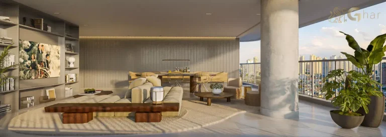 Segunda vista da varanda do apartamento decorado de 226m² no Paraíso Zona Sul São Paulo