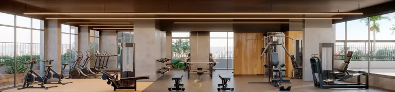 Academia equipada com equipamentos modernos em apartamentos no Paraíso, São Paulo