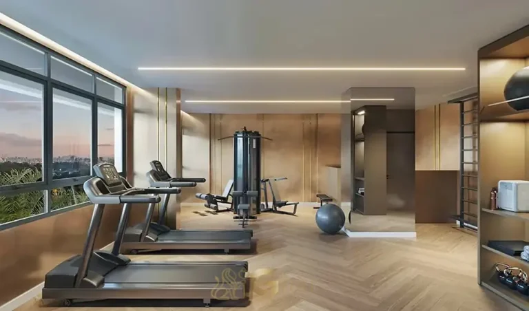 Área de fitness equipada em apartamentos no bairro do Butantã, São Paulo