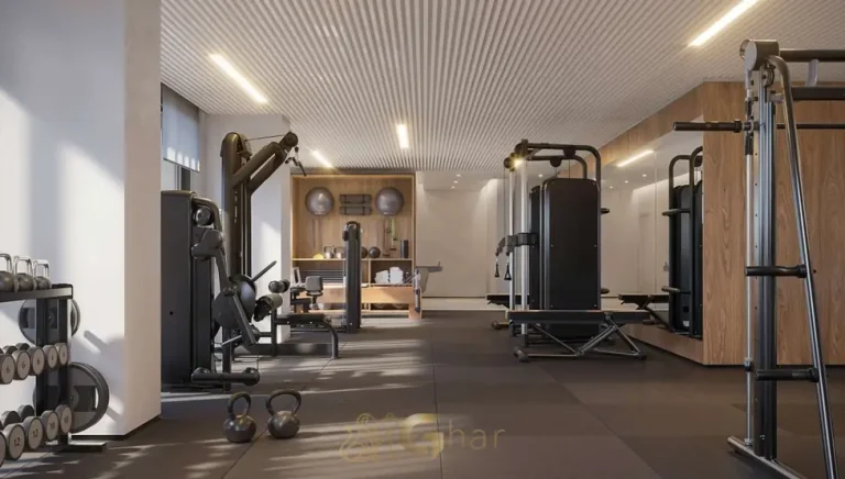 Segunda vista da academia com área de treino completa em apartamentos no Ibirapuera, São Paulo