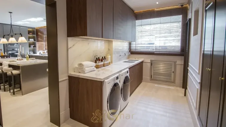 Área de serviço completa do apartamento decorado em apartamentos na Cidade Jardim, São Paulo