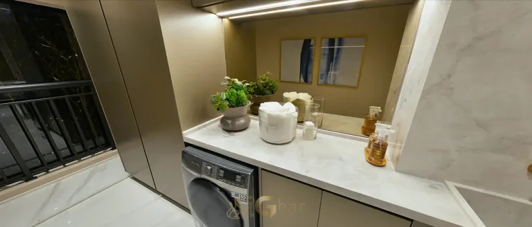 Área de serviço do apartamento decorado em apartamentos no bairro do Brás, São Paulo