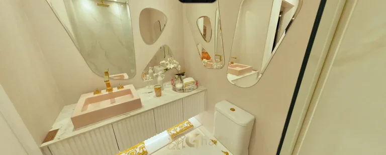Banheiro infantil feminino com acabamentos premium em apartamentos no bairro de Moema, São Paulo