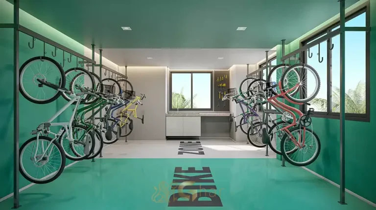 Bicicletário com vagas para bicicletas do condomínio Mod Paulista no bairro da Bela Vista em São Paulo