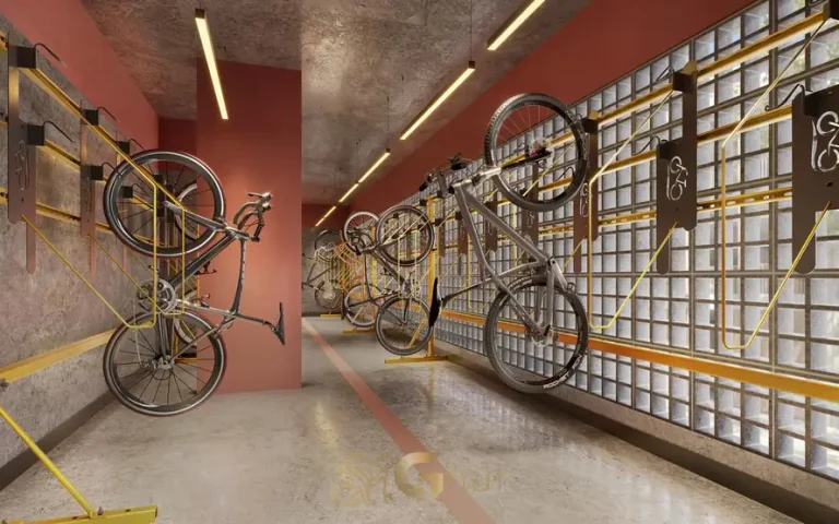 Bicicletário em condomínio residencial em Perdizes, na Zona Oeste de São Paulo