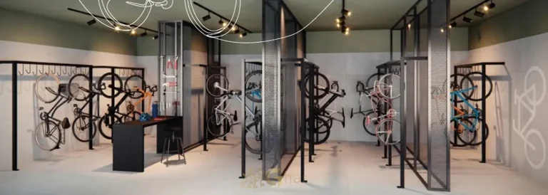 Bicicletário amplo decorado em apartamentos no bairro do Alto do Ipiranga, São Paulo