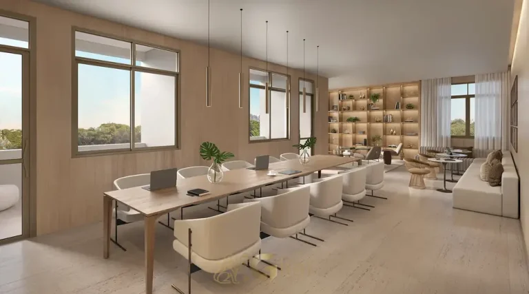 Coworking com estações de trabalho em apartamentos no bairro do Alto da Boa Vista, São Paulo