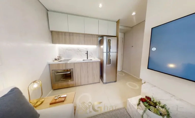 Cozinha americana com bancada e marcenaria do decorado em apartamentos no bairro da Bela Vista, São Paulo