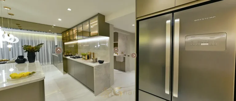 Cozinha do apartamento decorado do condomínio Palace no bairro do Brás, São Paulo