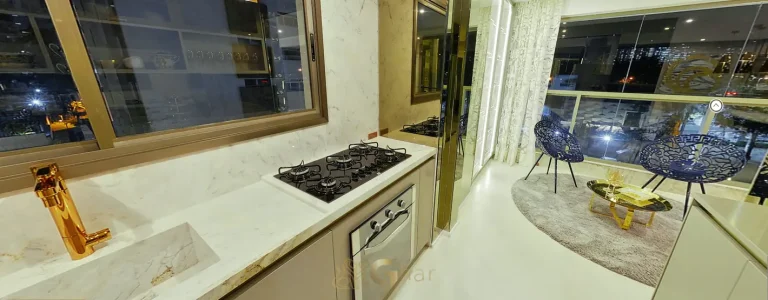 Cozinha com marcenaria de alto padrão do condomínio Villa Residence Versace no bairro de Moema, São Paulo