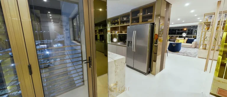 Cozinha completa com ilha em apartamentos no bairro de Moema, São Paulo