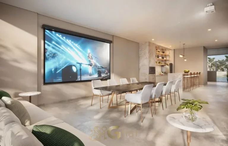 Espaço gourmet com bancada e churrasqueira do condomínio Grand Square no bairro da Praça da Árvore, São Paulo