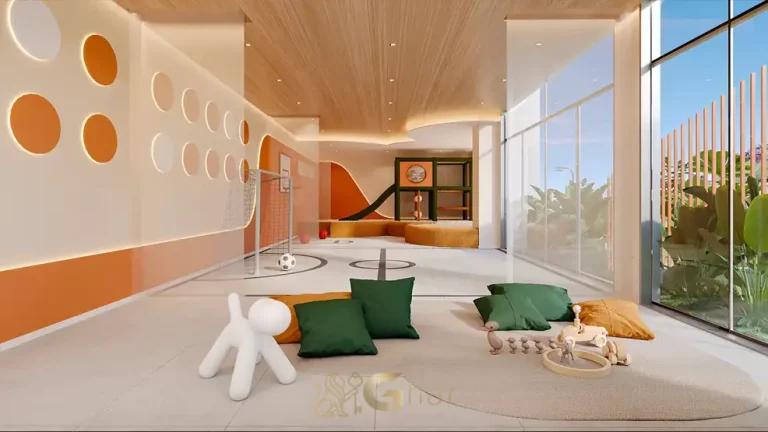 Espaço kids com mini quadra poliesportiva em condomínio residencial no bairro da Vila Mariana, na Zona Sul de São Paulo