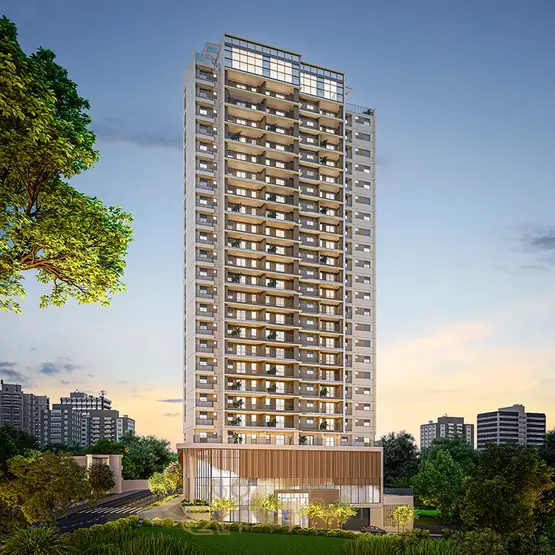 Fachada contemporânea do condomínio Linn Vila Mariana no bairro da Vila Mariana, São Paulo