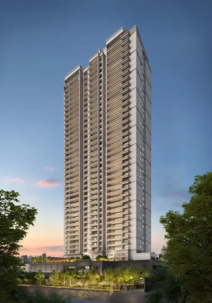 Fachada contemporânea da torre em apartamentos no bairro do Brás, São Paulo
