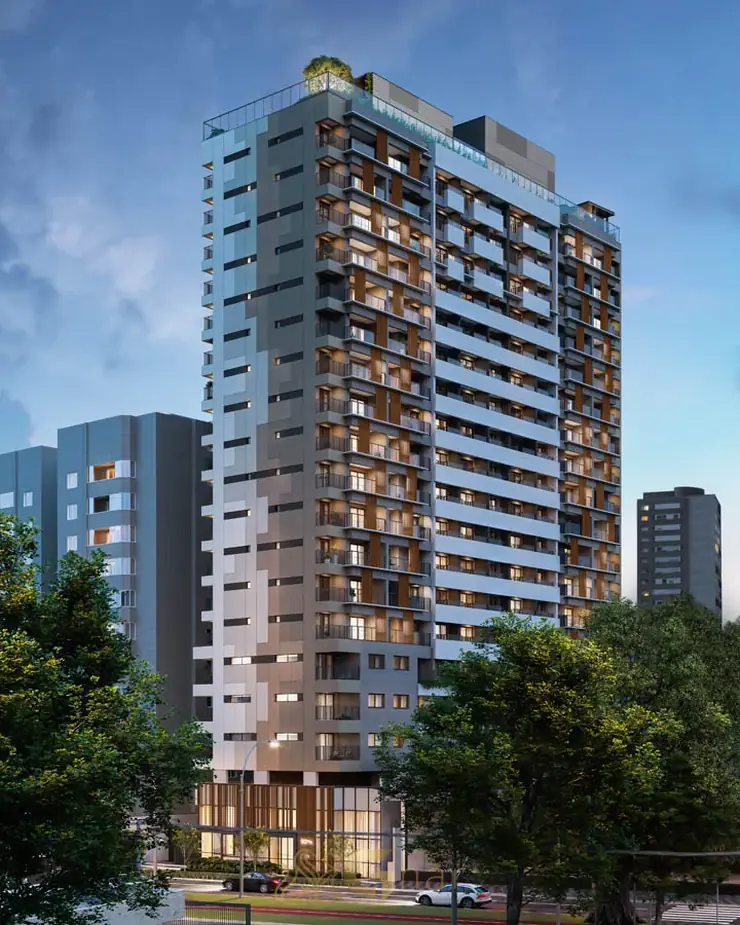 Vista frontal da fachada em apartamentos em Perdizes, São Paulo