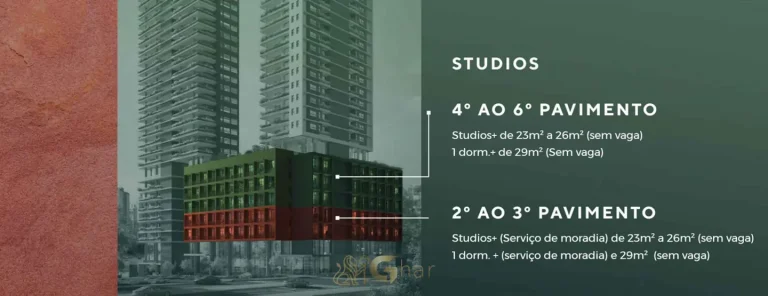 Fachada da torre dos studios em condomínio residencial no bairro de Moema, na Zona Sul de São Paulo