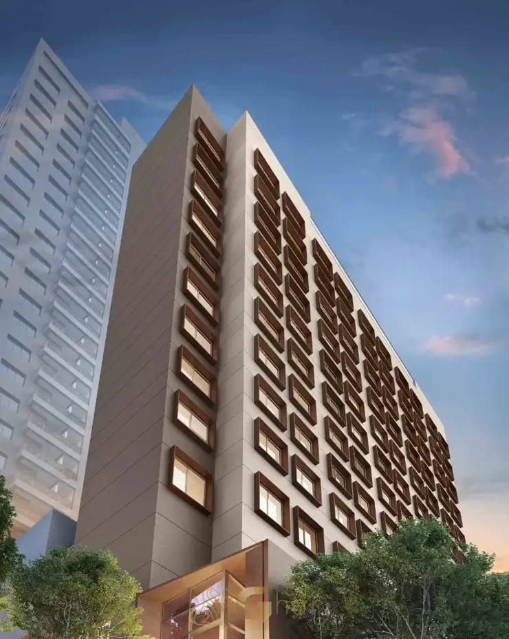 Fachada contemporânea em apartamentos no bairro da Vila Nova Conceição, São Paulo