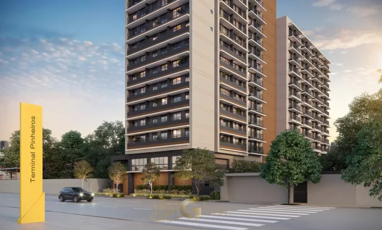 Fachada contemporânea em apartamentos no bairro de Pinheiros, São Paulo