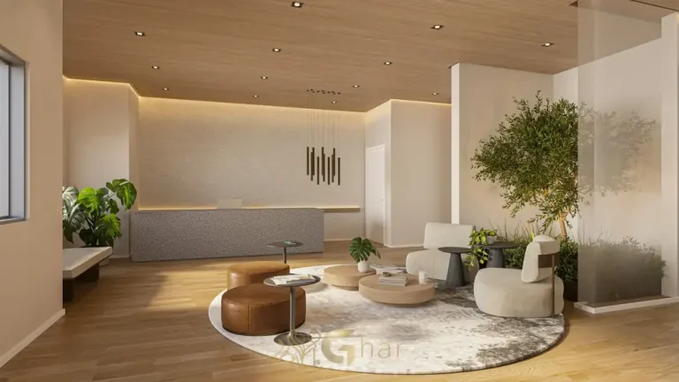Hall social com design contemporâneo em condomínio residencial no bairro da Vila Mariana, na Zona Sul de São Paulo