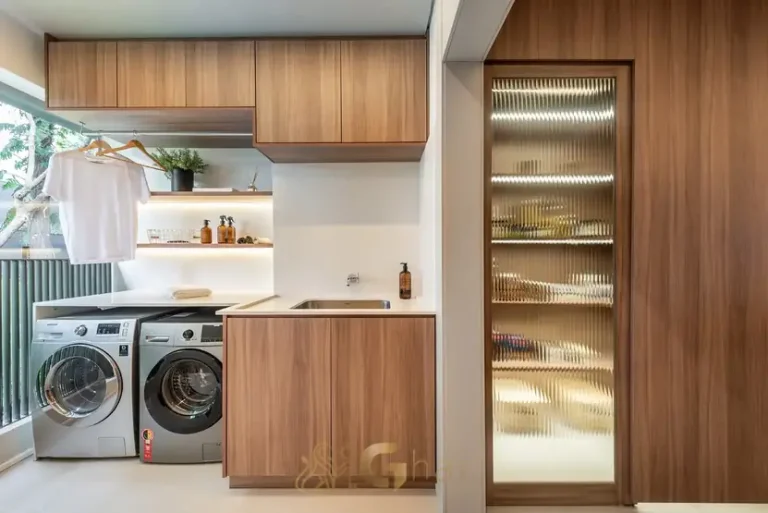 Lavanderia do apartamento decorado em apartamentos no bairro de Moema, São Paulo