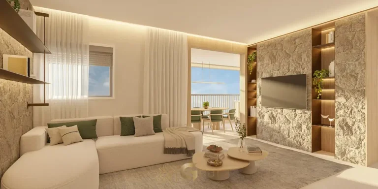 Living do apartamento decorado do condomínio Linn Vila Mariana no bairro da Vila Mariana, São Paulo