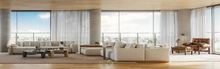 Living integrado com visão ampla do jardim do condomínio Singular Ibirapuera no bairro Ibirapuera, São Paulo