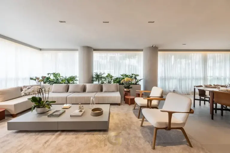 Living do apartamento decorado de 194 m² do condomínio Moma Moema no bairro de Moema, São Paulo