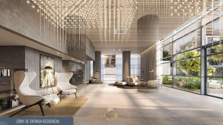 Hall social decorado em condomínio residencial em Higienópolis, na Zona Oeste de São Paulo
