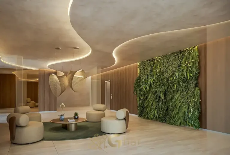 Lobby de entrada com design sofisticado do condomínio Core Klabin no bairro da Chácara Klabin, São Paulo