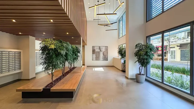 Lobby de entrada com design sofisticado em condomínio residencial no bairro do Paraíso, no Centro de São Paulo