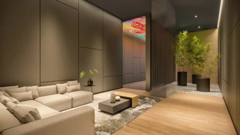 Lobby com concierge em studios na Bela Vista, São Paulo