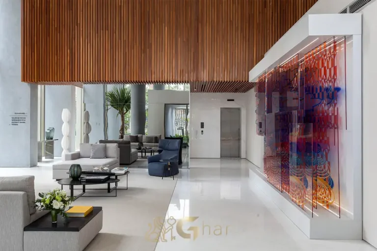 Área de recepção do lobby em apartamentos no bairro da Vila Nova Conceição, São Paulo