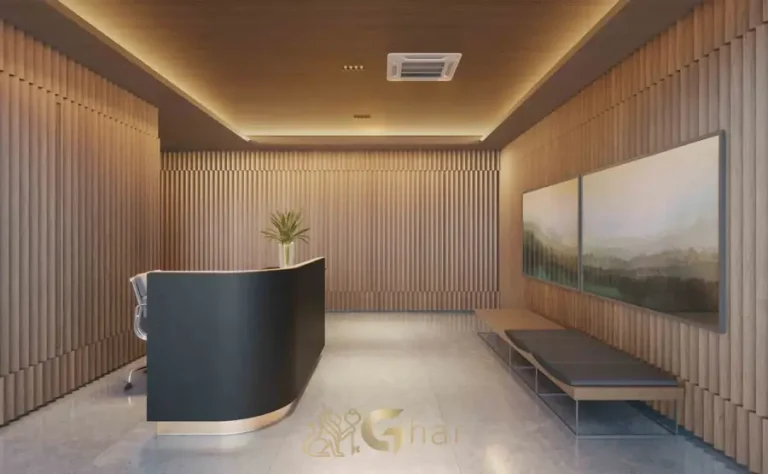 Lobby sofisticado com decoração de design em condomínio residencial no bairro da Vila Nova Conceição, na Zona Sul de São Paulo