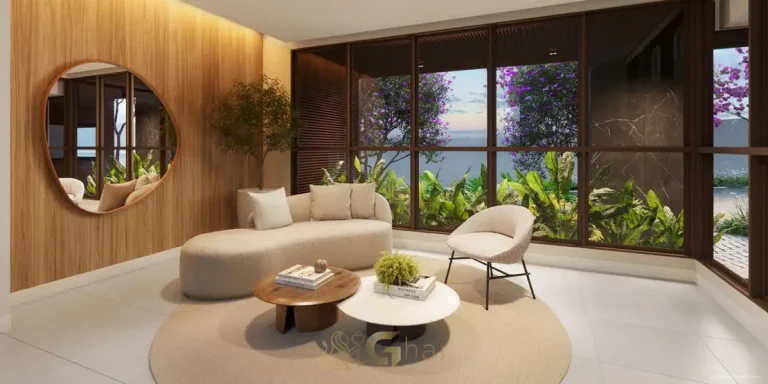 Lobby de entrada com design contemporâneo em apartamentos no bairro da Vila Mariana, São Paulo
