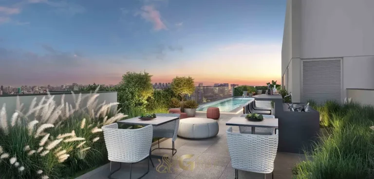 Lounge bar no rooftop do condomínio Tièl Vila Nova Conceição no bairro da Vila Nova Conceição, São Paulo