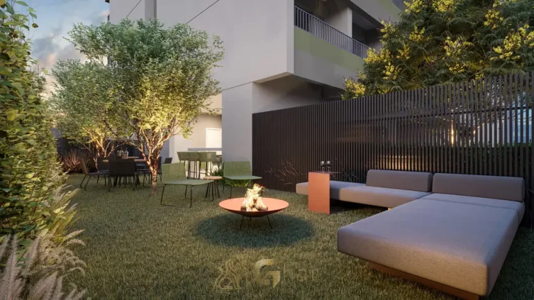 Lounge externo em apartamentos no Paraíso, São Paulo