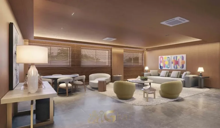 Lounge interno com mobiliário de design em apartamentos no bairro da Vila Nova Conceição, São Paulo