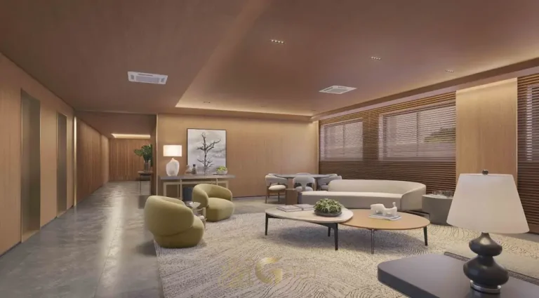 Área de convivência interna com atmosfera boutique em condomínio residencial no bairro da Vila Nova Conceição, na Zona Sul de São Paulo