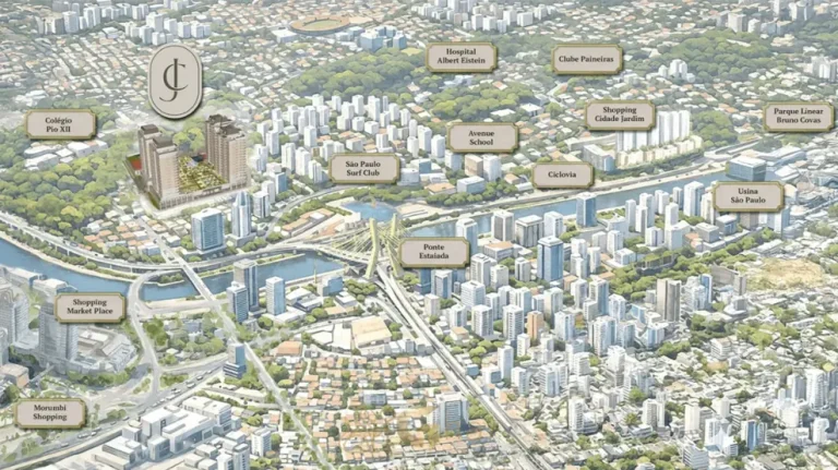 Mapa de localização e entorno do condomínio Château Jardin Lumière na Cidade Jardim, São Paulo