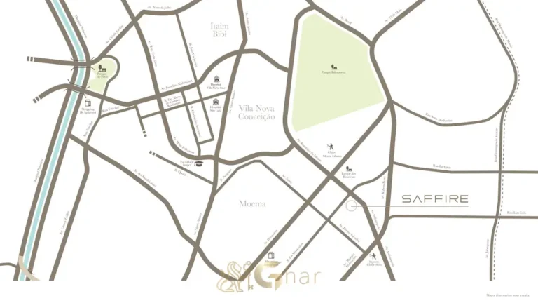 Mapa de localização do condomínio Saffire by Elie Saab no bairro de Moema, São Paulo