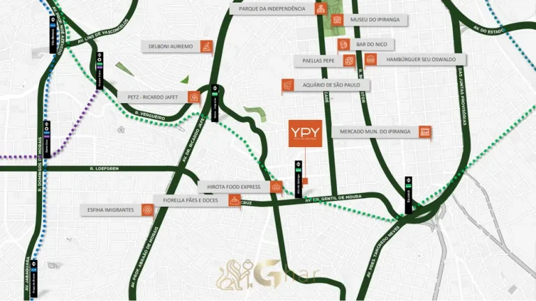 Mapa de localização e pontos de referência do condomínio YPY Alto do Ipiranga no bairro do Alto do Ipiranga em São Paulo