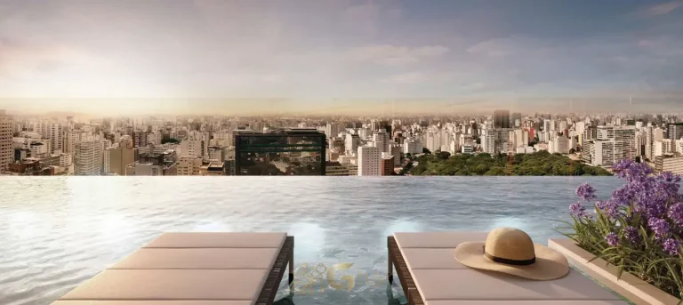Piscina com borda infinita e raia de 30 m no rooftop em condomínio residencial em Higienópolis, na Zona Oeste de São Paulo