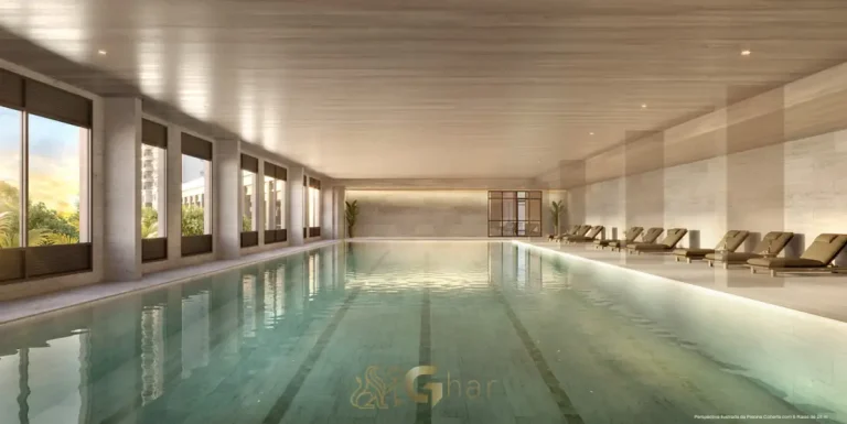 Piscina coberta com 5 raias de 25 m do condomínio Jardim da Hípica Residences no bairro do Alto da Boa Vista, São Paulo