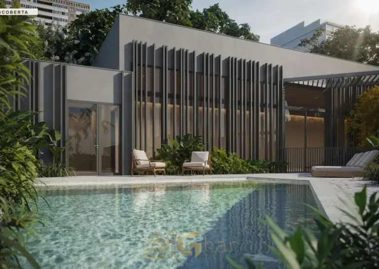 Piscina descoberta com solarium em apartamentos no Ibirapuera, São Paulo