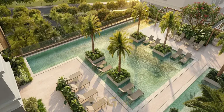 Piscina com raia de 25 metros do condomínio Jardim da Hípica Apartaments no bairro do Alto da Boa Vista, São Paulo