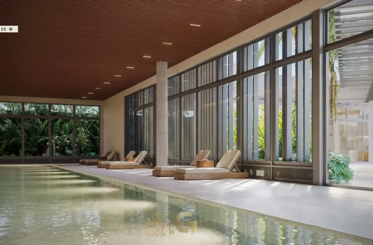 Piscina aquecida coberta com raia de 25 m do condomínio Singular Ibirapuera no bairro Ibirapuera, São Paulo