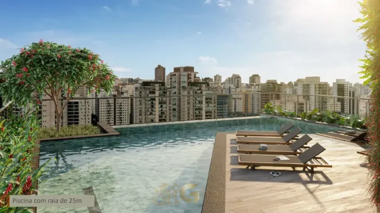 Piscina com raia de 25 m no rooftop do condomínio Soma Perdizes no bairro de Perdizes, São Paulo