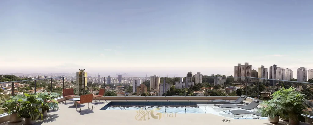 Piscina no rooftop do condomínio Nyx Paraíso no bairro do Paraíso, São Paulo